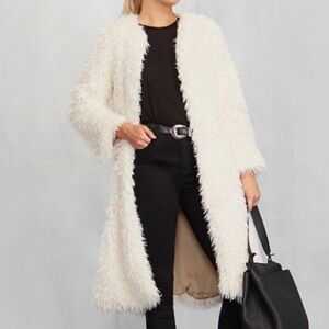 REFORMATION Chic White Fuzzy Long Coat Size S